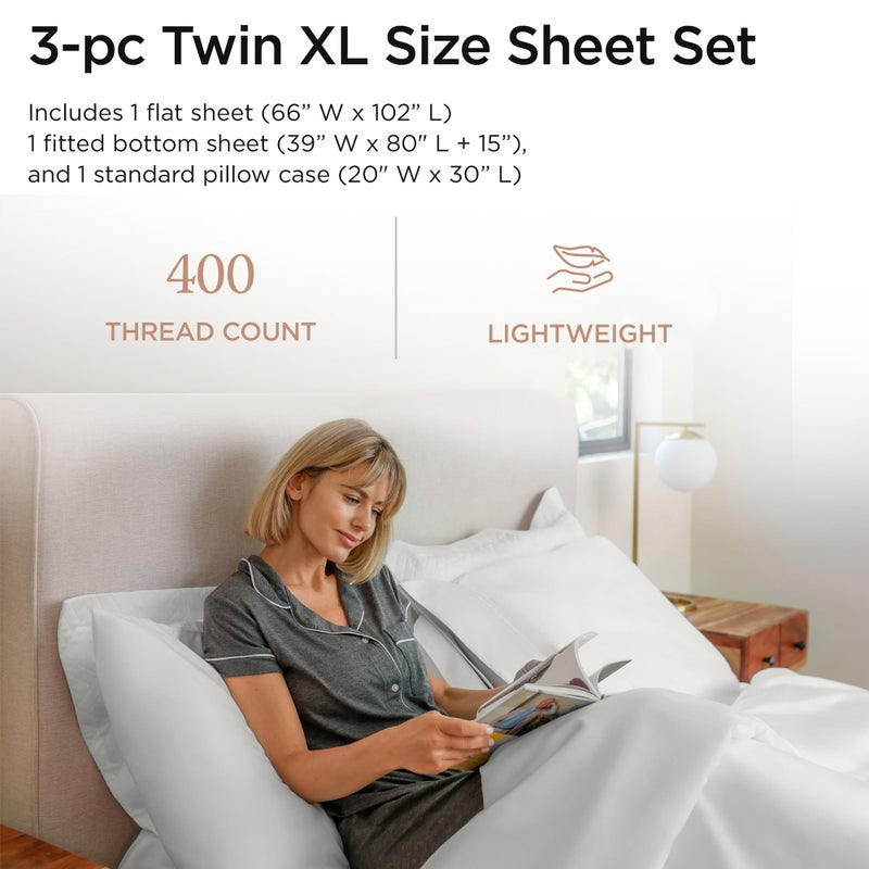 Threadmill Egyptian Cotton Twin XL Sheet Set | 100% Certified Egyptian Cotton Sheets for Twin XL Size Bed | Sateen Deep Pocket Twin XL Bed Sheets | Soft Hotel 3-Piece Cooling Sheet Set | Light Grey - Image 2